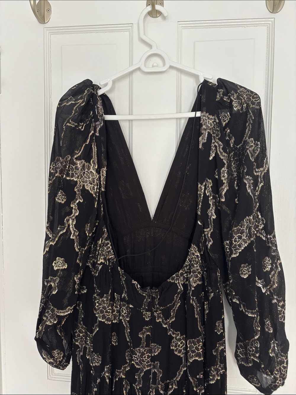 Ba&sh Dina dress. Black and Gold V-Neck Long Sleeve Maxi Dress - Picture 5 of 7